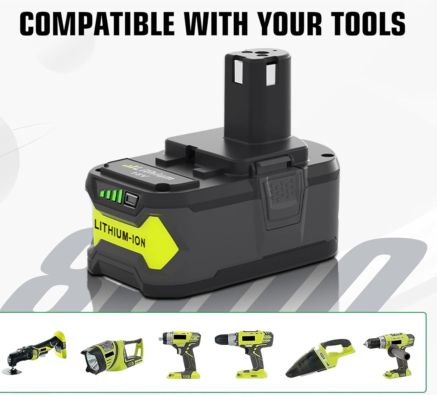 2Pack P108 18V 8.0Ah Replacement Ryobi 18V Batteries and Charger Kit, for ONE+ 18-Volt Lithium Battery P104 P105 P102 P103 P107 P108, with a P117 P118 Fast Charger for Ryobi Battery