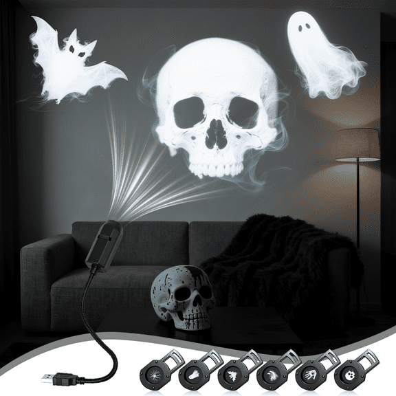 LED Projector Light, USB Powered Rotatable Multi-Angle Interior Atmosphere Lamp, Different Pattern, for Bedroom, Living Room, Holiday Halloween Party Decoration, 6 PACK
