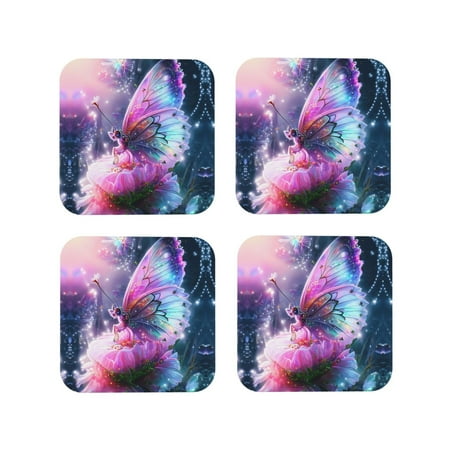 

Drink Coasters Set of 4 Shiny Butterfly Leather Coasters for Coffee Table Protector Heat Resistant Cute Coasters for Home Decor Housewarming Gifts Bar Kitchen 4 Inch Square