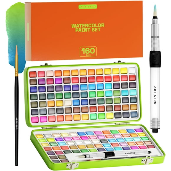 ARTISTRO Watercolor Paint Set 160 Colors - Vivid, Metallic & Neon, Portable Travel Set for Kids & Adults
