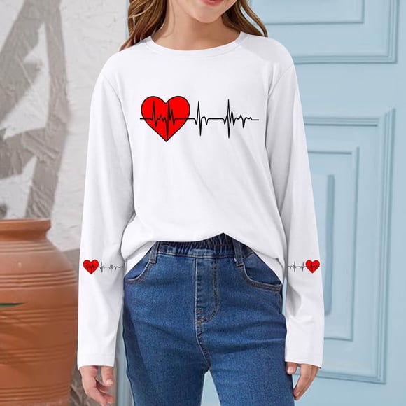 Blusas y camisas de manga larga con cuello redondo CUHK Top estampado de cuello redondo para primavera y verano Jersey informal Camisa básica de manga larga para niños y niñas Blusa de poliéster para