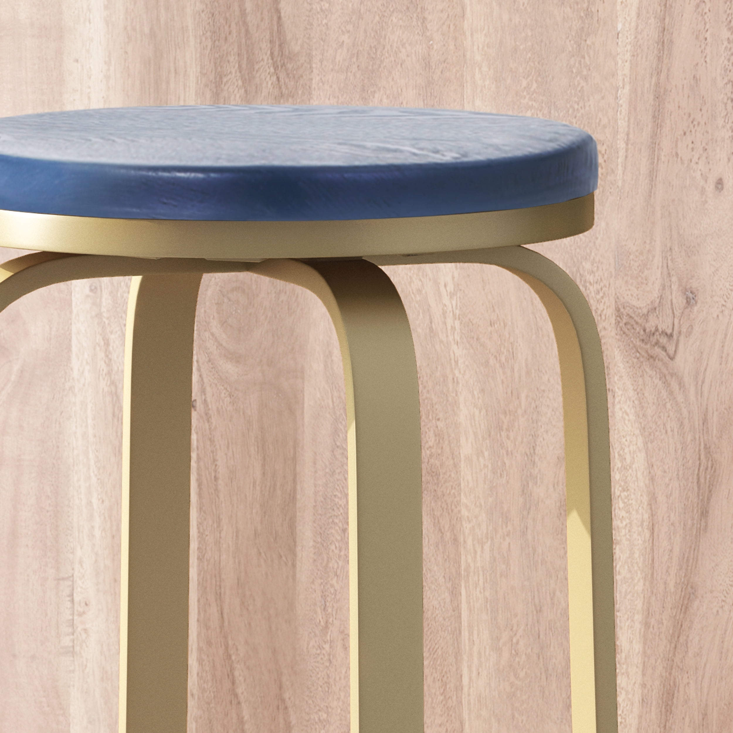 Noble House Salome Modern Industrial Faux Wood Overlay Swiveling Counter Stool, Set of 2, Blue and Gold