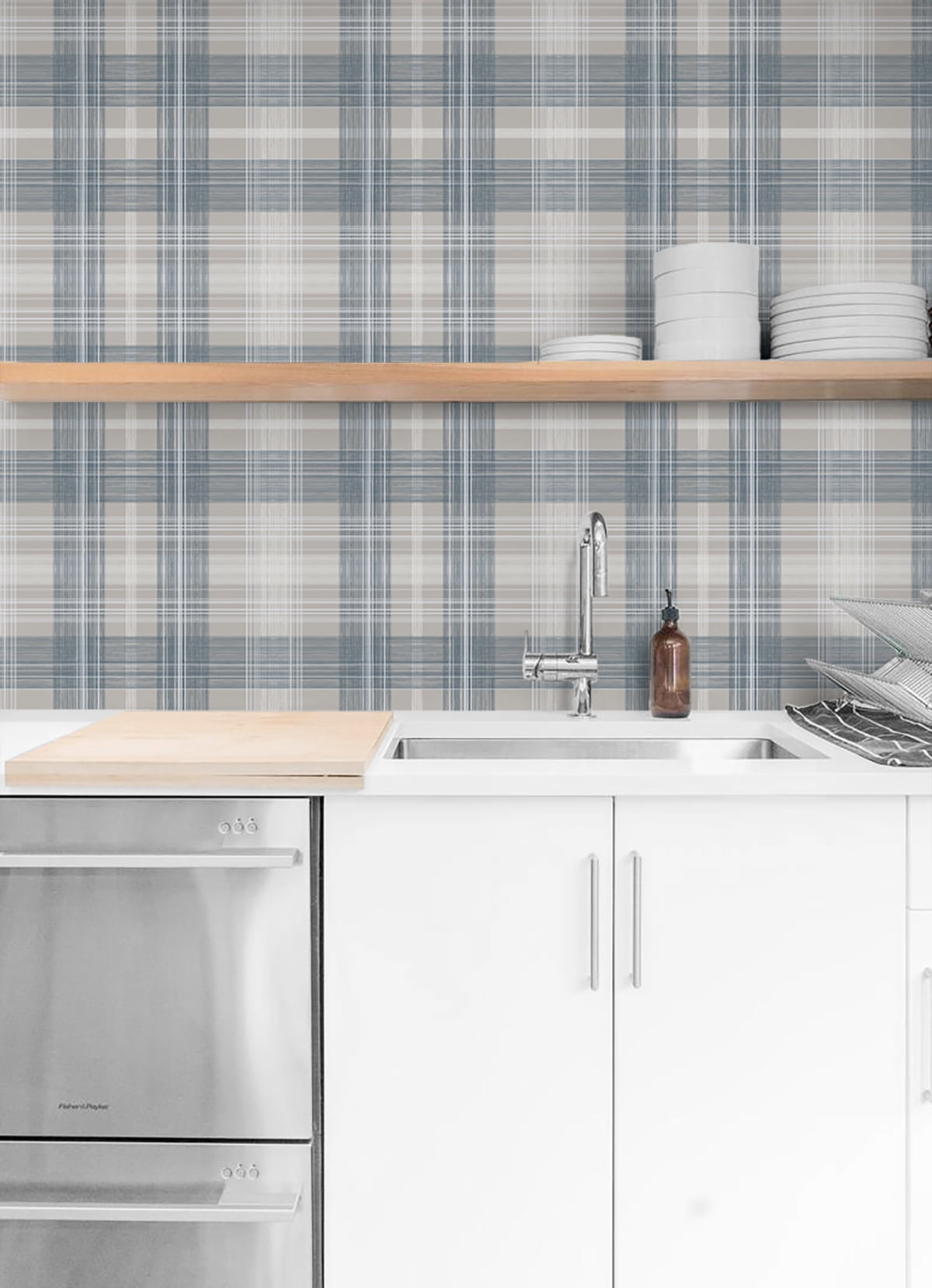 Stacy Garcia Home Argos Grey & Blue Crossroads Plaid Peel and Stick Wallpaper - 20.5 in. W x 10 ft. L Roll