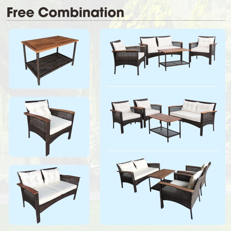 Aimee Lii 4 Pieces Patio Rattan Furniture Set with Acacia Wood Tabletop, Outdoor Patio Furniture Aimee Lii 4 Pieces Patio Rattan Furniture Set with Acacia Wood Tabletop, Outdoor Patio Furniture