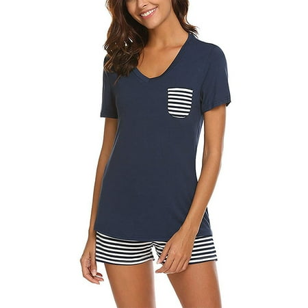 

Sleepwear for Womens Pajama Set Short Sleeve Pjs Nightwear Soft Loungewear With Pockets