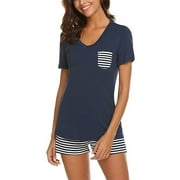 2Pcs Pajama Set For Women Short Sleeve Tops + Shorts Summer Comfy Nightwear Sleepwear Ladies Crew Neck T Shirt Short Trousers Homewear