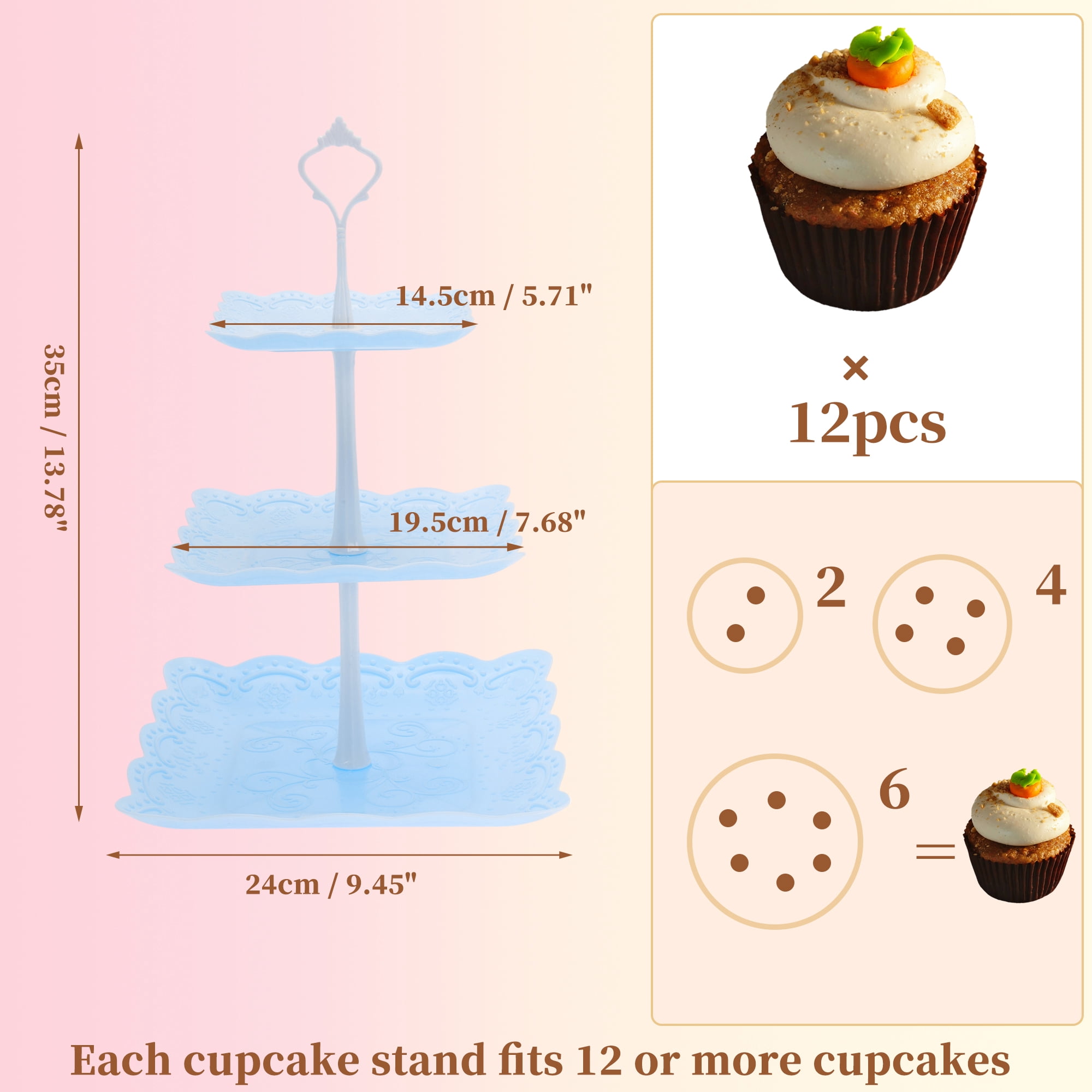 Unique Bargains 3 Tier Dessert Cupcake Stand Holder Square Cup Cake Holder for Donuts