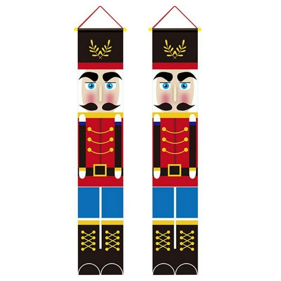 1 Pair Nutcracker Christmas Decorations Outdoor Christmas Porch Welcome Sign Life Size Soldier Model Nutcracker Banners for Front Door Porch Garden Indoor Exterior Kids Party