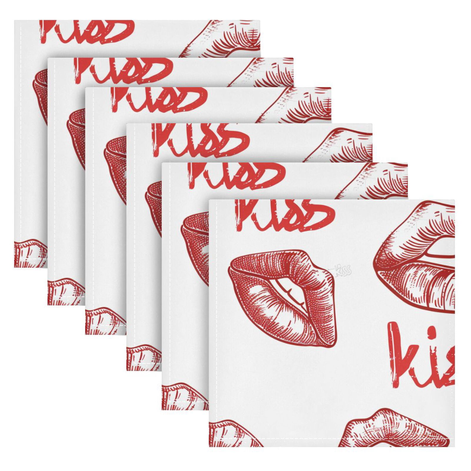 JSTEL Kiss Red Lips Cloth Napkins Set of 6, 20x20 Inch Washable and Reusable Napkin for Decoupage Dinner Party Everyday Use