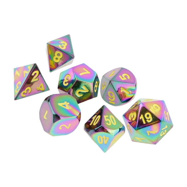 Paquete / 7pcs Aleación de zinc Poliédrico D20 D12 D10 D8 D6 D4 Dados Amarillo Zulema Dados de varios lados