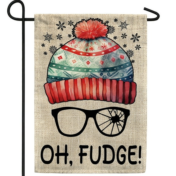America Forever Oh Fudge Garden Flag, 12.5 x 18 inch Double Sided, Winter Beanie Banner, Funny Holiday Quote Snow Decorations, Classic Movie Yard Flag