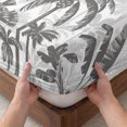 thumbnail image 3 of Full Size Fitted Sheet Set - Palm Trees 3 Piece Bedding Sets 16" Deep Pocket Fitted Sheet with 2 Pillowcases Black Grey Tropical Plants Summer Forest Brushed Microfiber Hotel Luxury Bed Sheets, 3 of 9