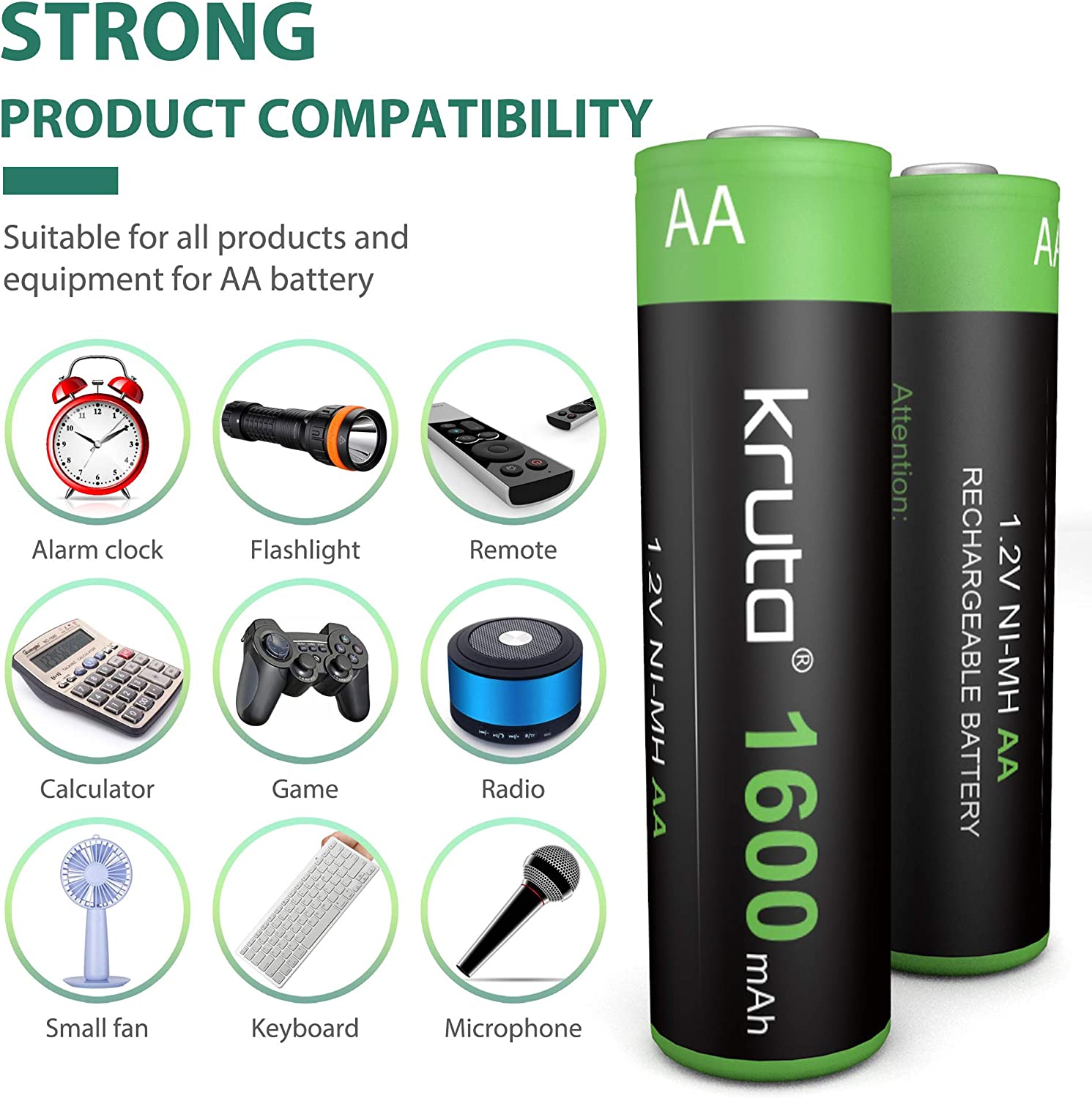 Solar Lights Batteries AA 1600mah High Capacity 1.2V Ni-MH Rechargeable Battery for Outdoor Lights, String TV Remotes, Wireless Mouses, Radio, Flashlight
