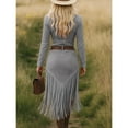 thumbnail image 3 of 2025 Women's Western Cowgirl Suede Dress Vintage Long Sleeve Slim Fit Fringe Dress Formal Dresses with Lapel and Zip, 3 of 5