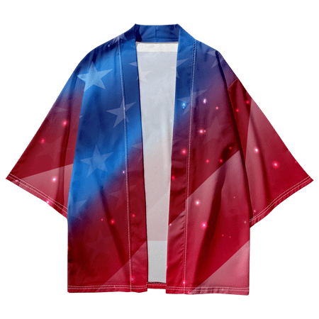 

Independence Day Kimono Robe Cloak Pretty Unique Animation Paint Loose Shirts for Men for Gift to Son