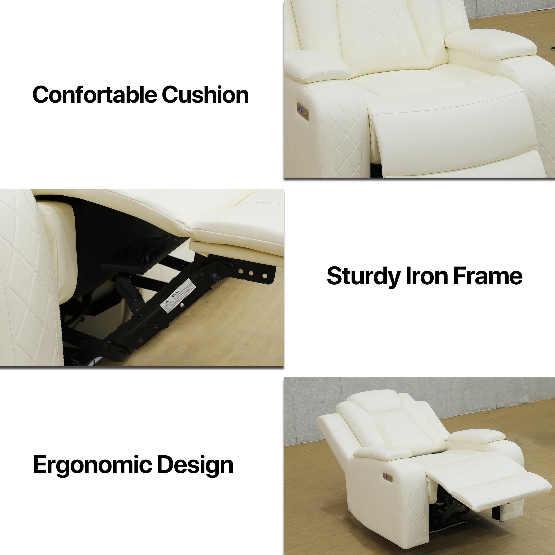 Aukfa Double Power Reclining Sofa, Leather Loveseat with Cupholder, USB and Storage for Living Room,Beige