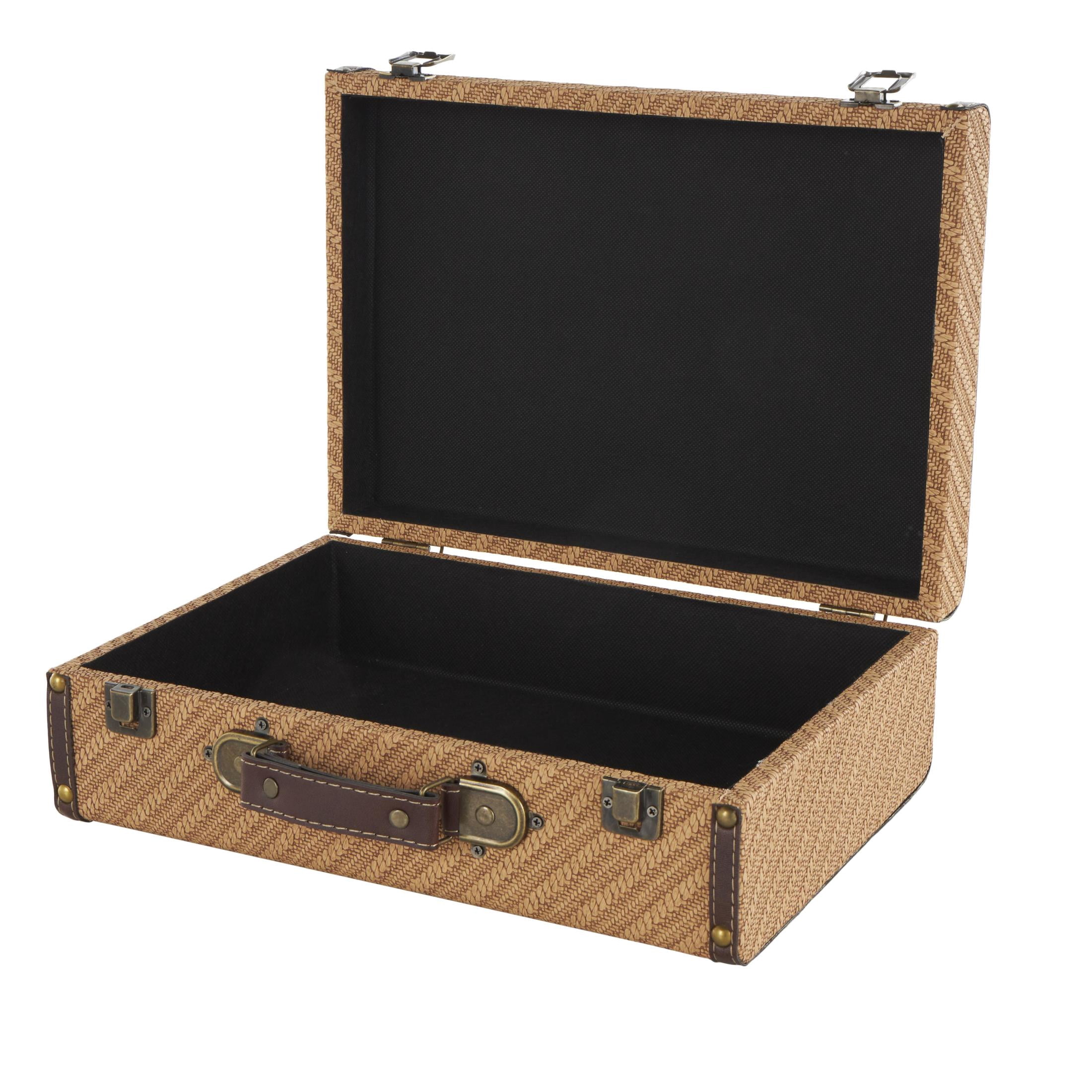 DecMode 14" x 5" Brown Wooden Vintage Studded Storage Trunk with Bronze Latches, 2-Pieces
