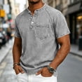thumbnail image 7 of Xzbqbs Men's Washed Denim Stand Collar Shirt Short Sleeve Half Button Summer Casual Tops Solid Color Lightweight Fashion Wear Tunics with Pockets, 7 of 7