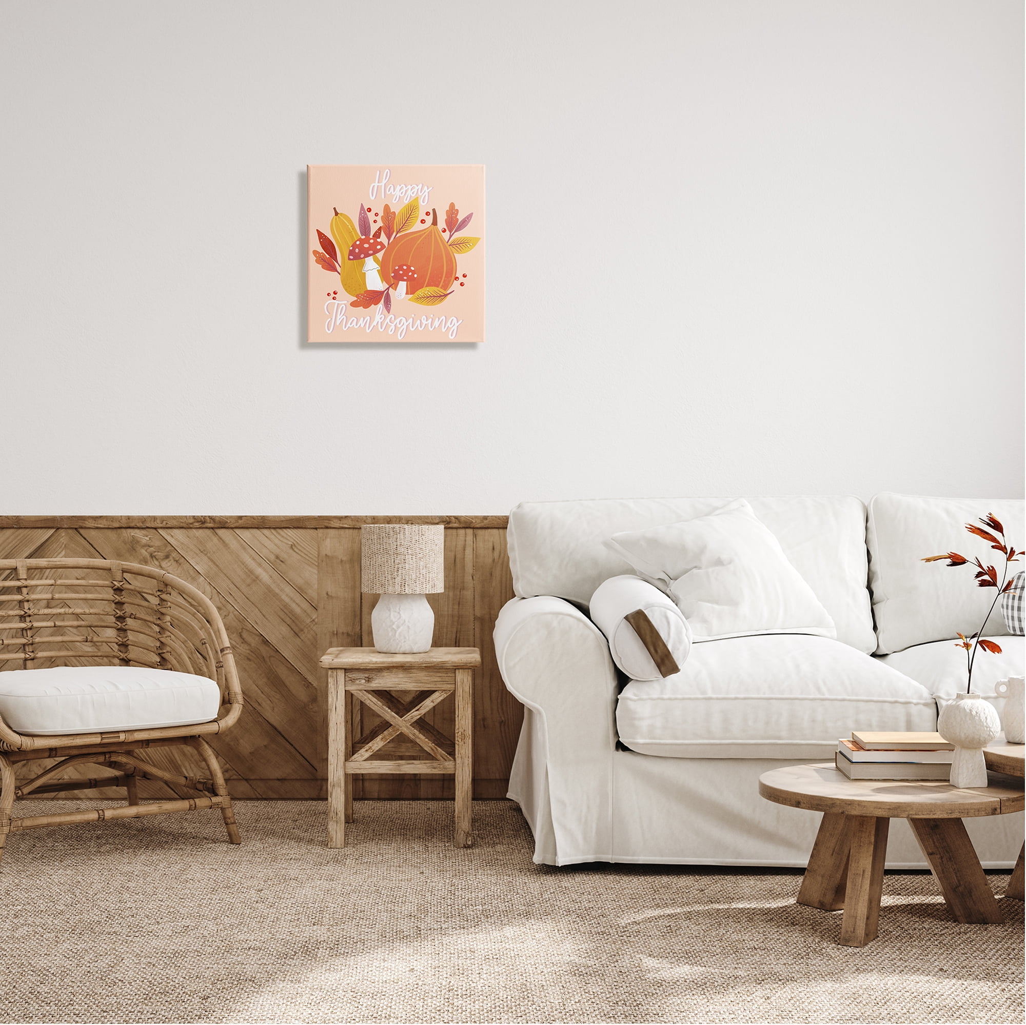 Stupell Industries Happy Thanksgiving Whimsical Autumnal Mushroom Botanicals Graphic Art Gallery Wrapped Canvas Print Wall Art, Design by Dominika Godette