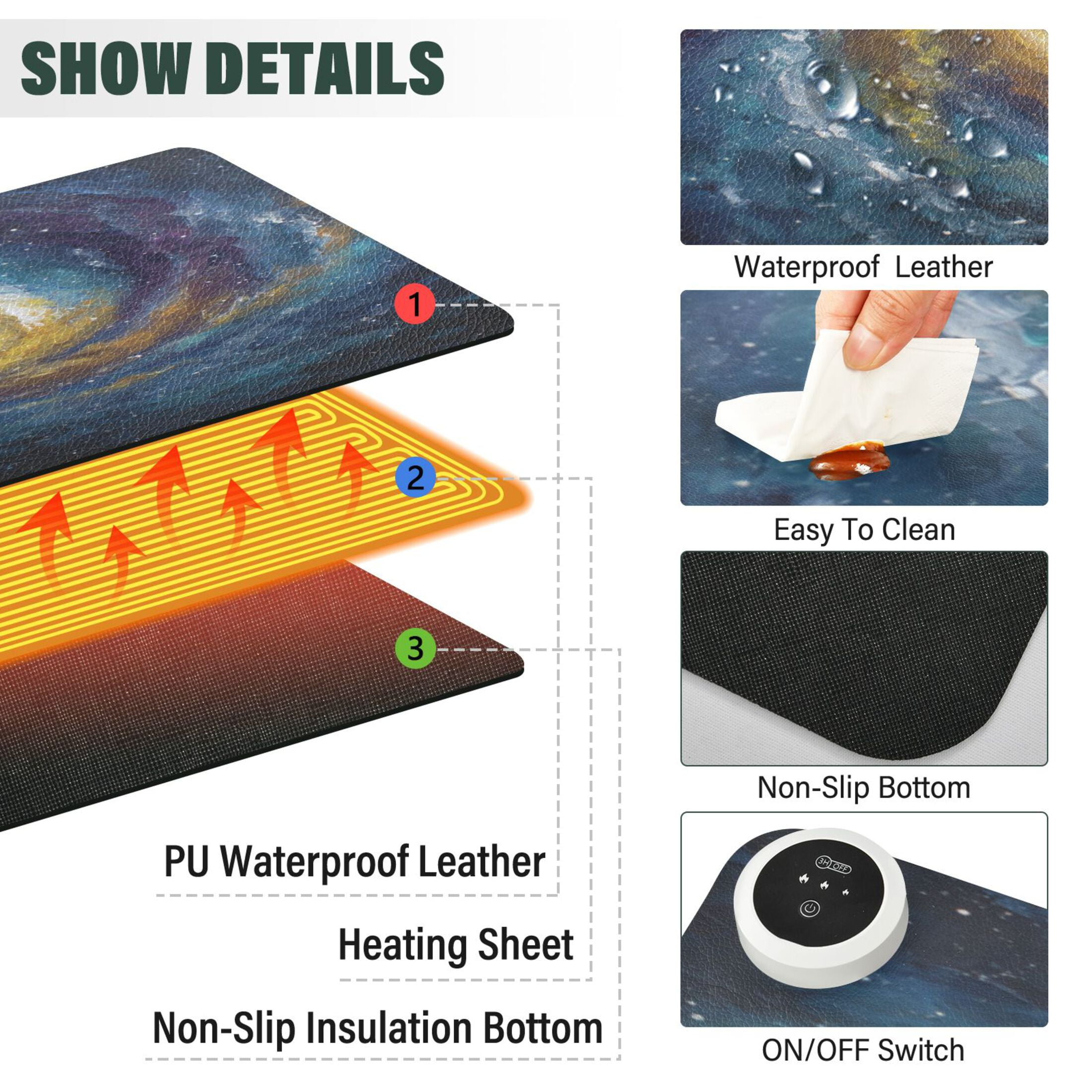 Wobogo Cosmic Spiral Heated Mouse Pad Extra-Large Desk Mat With 3 Heating Levels and 3-hour Auto Shut-Off Protection Ideal for Computer Keyboards Home Office Hand-warming Essential 31.5in × 13in