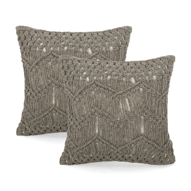 Isaiah Macrame Boho Throw Pillow Set Of 2 Brown Walmart Com Walmart Com