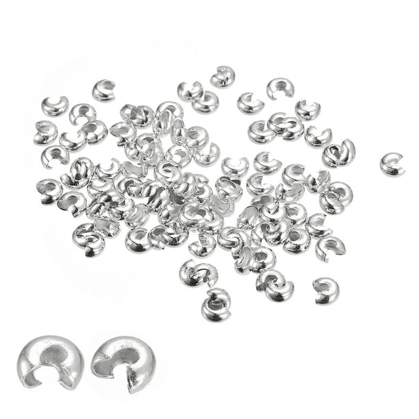 100uds Crimpado Cuentas Cubiertas 6.5mm Crimpado Cuenta Nudo Cubiertas Redondas Abiertas Cuentas Extremo Puntas para Joyería Fabricación Bricolaje Plateado Unique Bargains