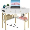 thumbnail image 1 of Giantex  Corner Writing  Desk, 90 Degrees Triangle Desk w/Storage Shelves & Metal Frame, Makeup Vanity Table,for Small Spaces, White, 1 of 8
