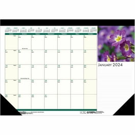 Recycled Desk Pad Calendar, Geometric Artwork, 22 x 17, White Sheets, Black Binding/Corners,12-Month (Jan to Dec): 2024