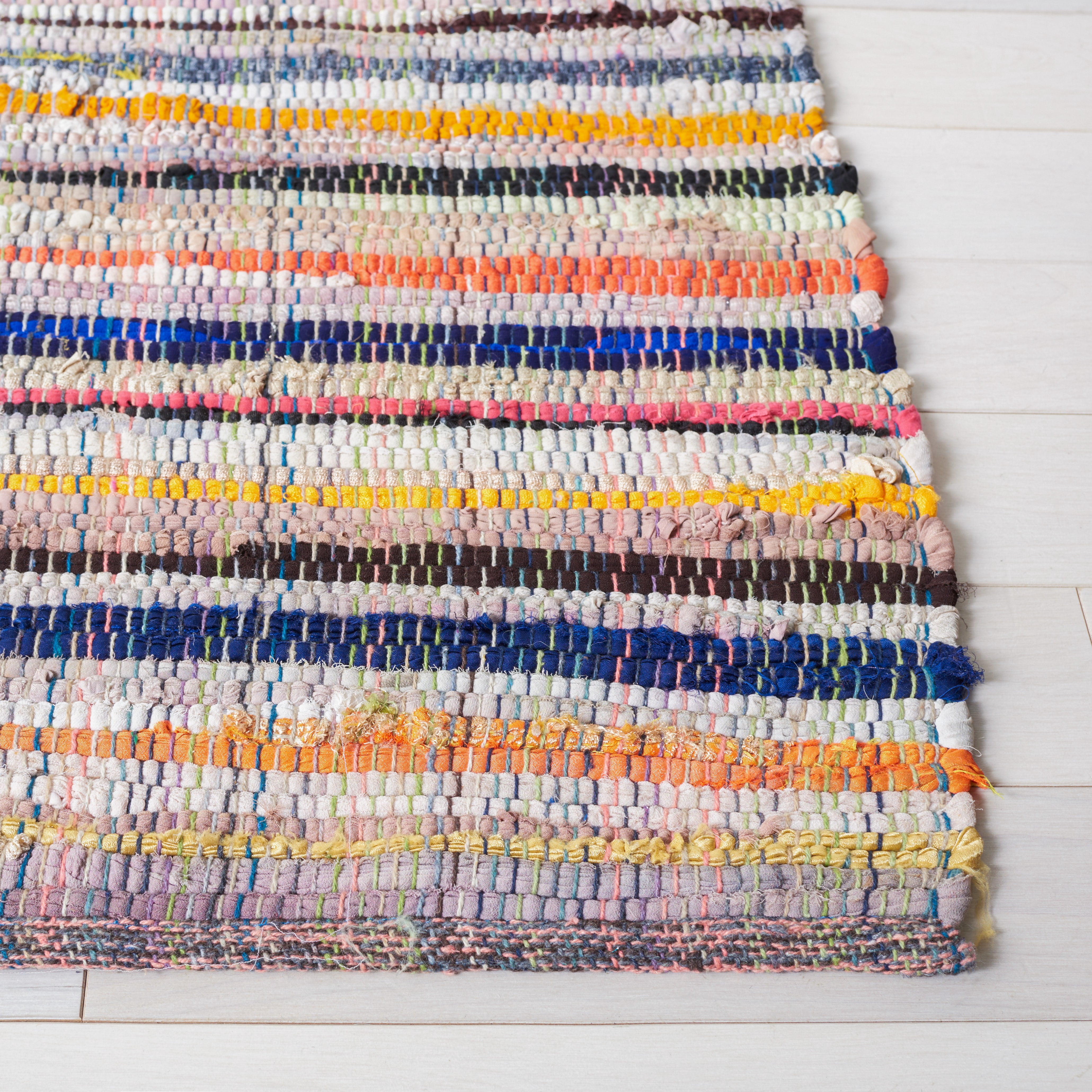 SAFAVIEH Rag Petar Striped Cotton Area Rug, Ivory/Multi, 6' x 9'