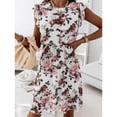 thumbnail image 5 of Women's Casual Tennis Dress Lightweight Chiffon Short-sleeve Print with Ruffles for Summer White XL, 5 of 8