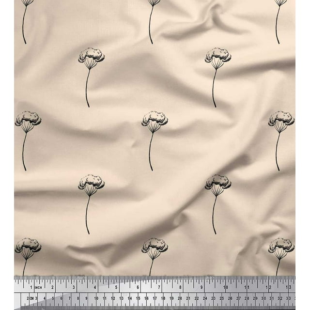 Soimoi Tissu Blanc Moss Georgette Coton Imprimé Feuilles par Yard 44 Pouces de Large