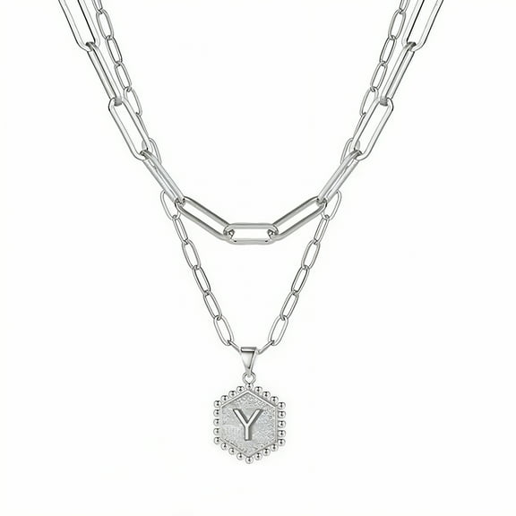 DESIGNICE Initial Necklaces for Women,Stays Shaped Letter Necklace,Smoothly Honed Cute Necklace for Women,Steel1