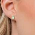 thumbnail image 3 of Gem Stone King 14K White Gold Green Prasiolite Stud Basket Setting Earrings | 3.00 Cttw | Gemstone Birthstone | Emerald Cut 8X6MM | Double Notch | Gold Earrings for Women Men, 3 of 6