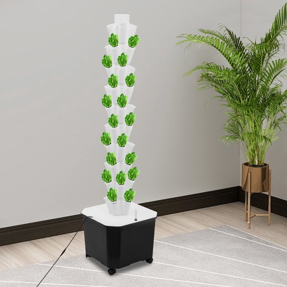 ToppiJoy 10 Tiers 50 Holes Hydroponic Growing System, Outdoor Indoor Garden Vertical Planter Germination Kit with Water Pump, Intelligent Water Circulation & Timer Function White