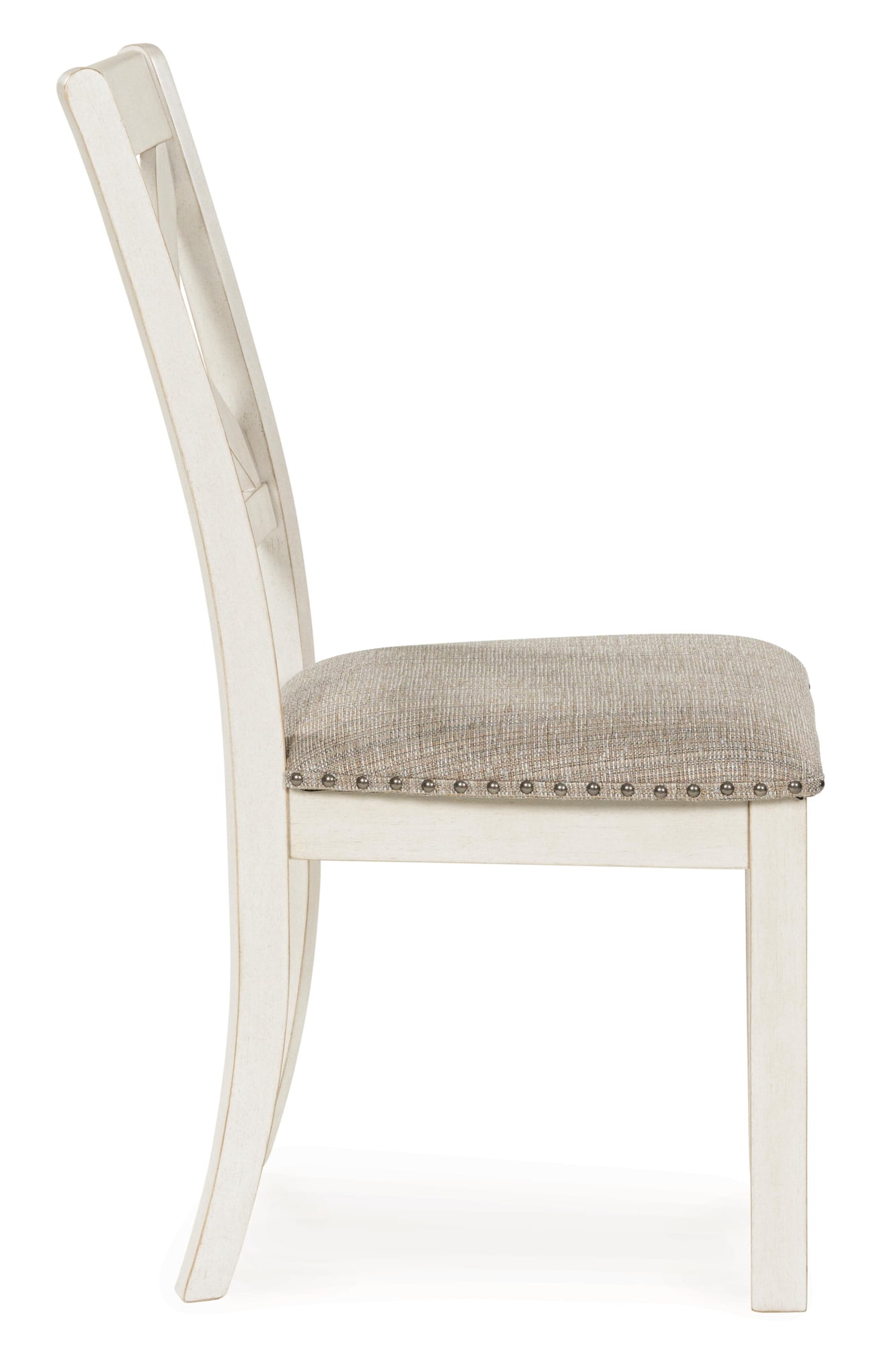 Signature Design by Ashley Robbinsdale Upholstered Dining Side Chair Set (2), Antique White, Farmhouse X-Back Chairs with Nailhead Trim
