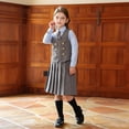 thumbnail image 2 of ZHOGXU Little Girls 3 Piece School Uniform Set Long Sleeve Button Down Shirt Vest Pleated Skirt Formal Party Outfit For Daily Wear,11-12 Years, 2 of 9