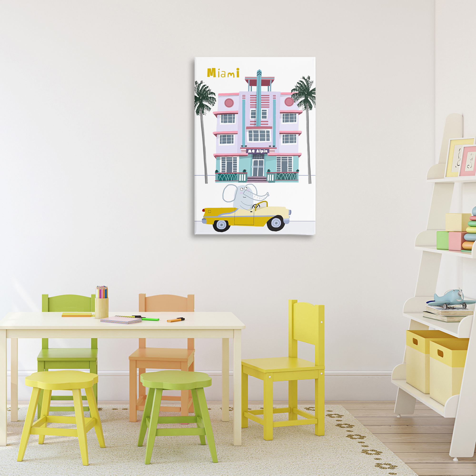 Elephant & Miami Hotel Canvas Wall Art, design by Carla Daly
