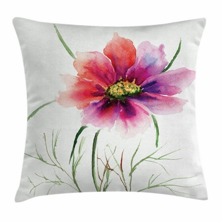 Fuschia Pillow Cases Watercolor Throw Pillow Cushion Cover, Beautiful Two Colored Flower Blossom Nature Spring Revival of Life, Decorative Square Accent Pillow Case, 16 X 16 Inches, Fuschia Red Dark Green, by Ambesonne ()