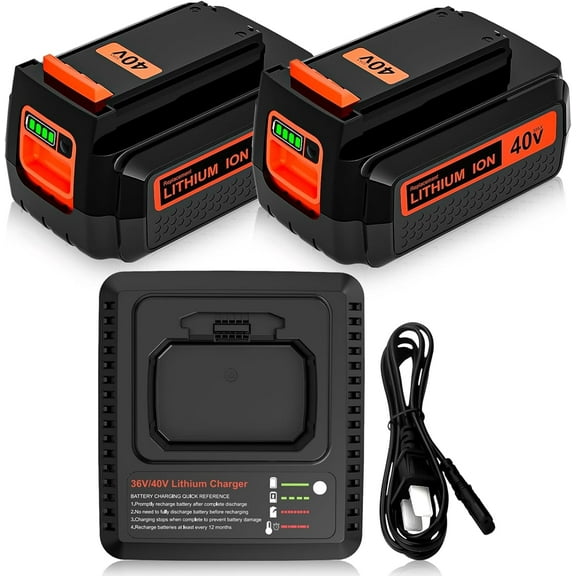 2Pack 3600mAh 40V LBX1540 LBX2540 Battery and LCS40 Chrager Replacement for Black and Decker 40V Battery Lithium and Charger LBX2540 LBX1540 LBXR36 LBXR2036 Black and Decker 40v Charger