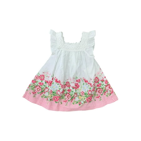 

Infant & Toddler Girls Pink Floral & Gingham Flutter Sleeve Dress 12M
