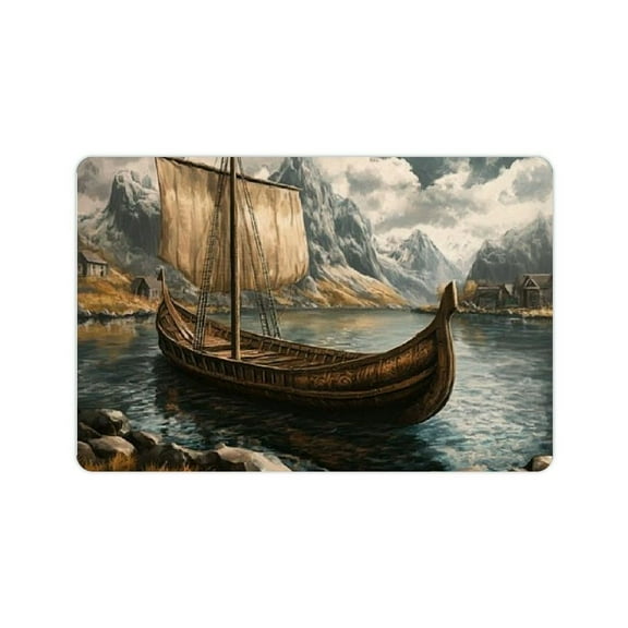 FCXZI Door mat Non-slip welcome mat Old Viking ship door mat Entrance floor mat Washable front door mat Bathroom absorbent floor mat Farmhouse entrance mat Outdoor indoor staircase Hallway 24x16in