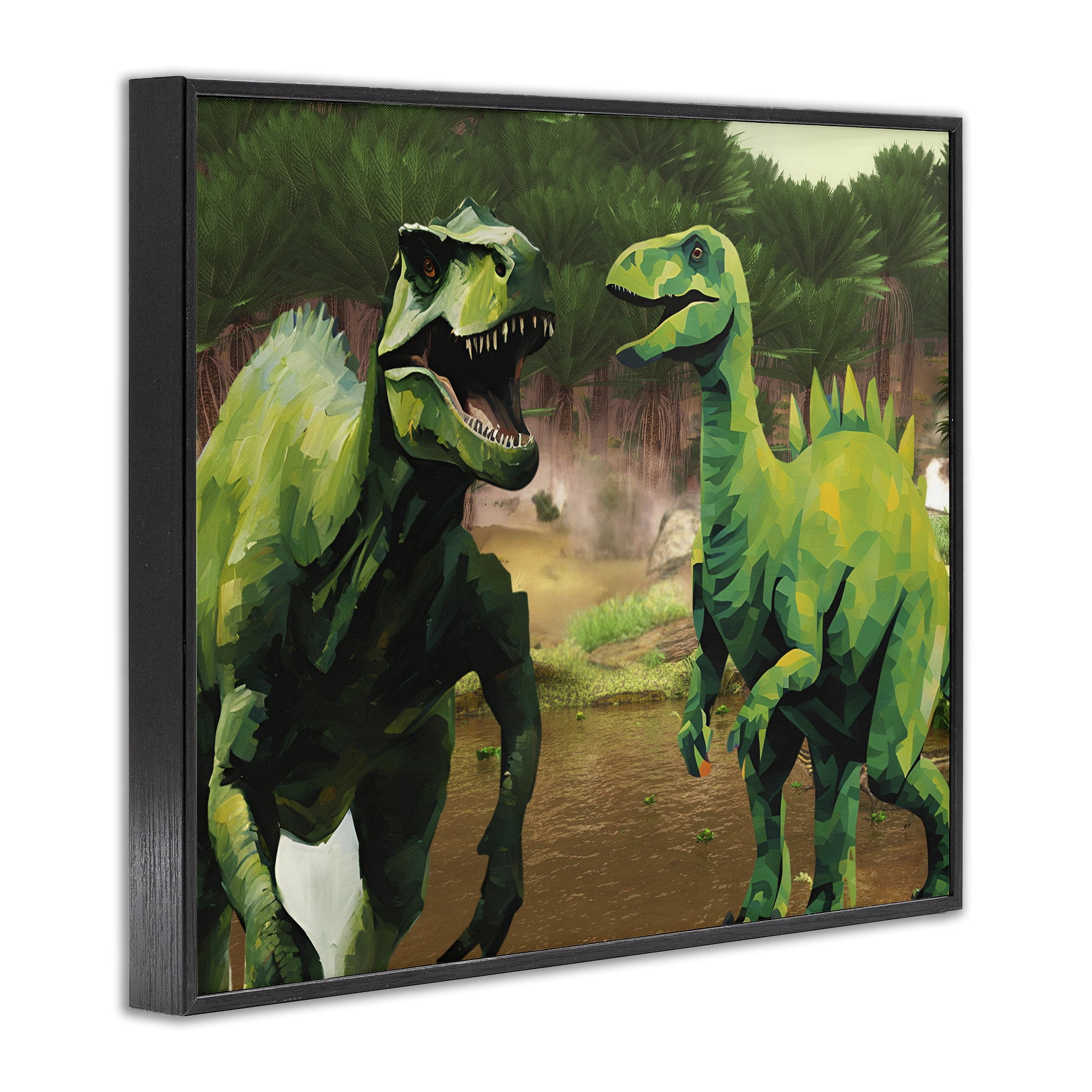 Stupell Industries Green Jungle Dinosaurs Black Framed Giclee Art, design by Jesse Keith