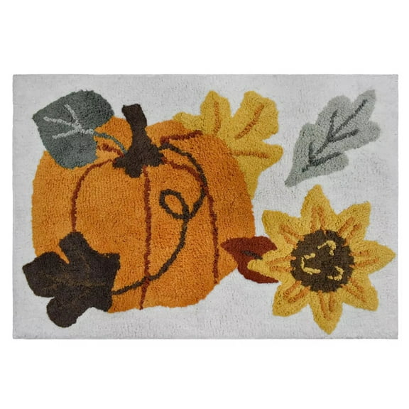 Celebrate Fall Pumpkin & Sunflower Cotton Bath Rug, 20x30 Autumn Throw Mat