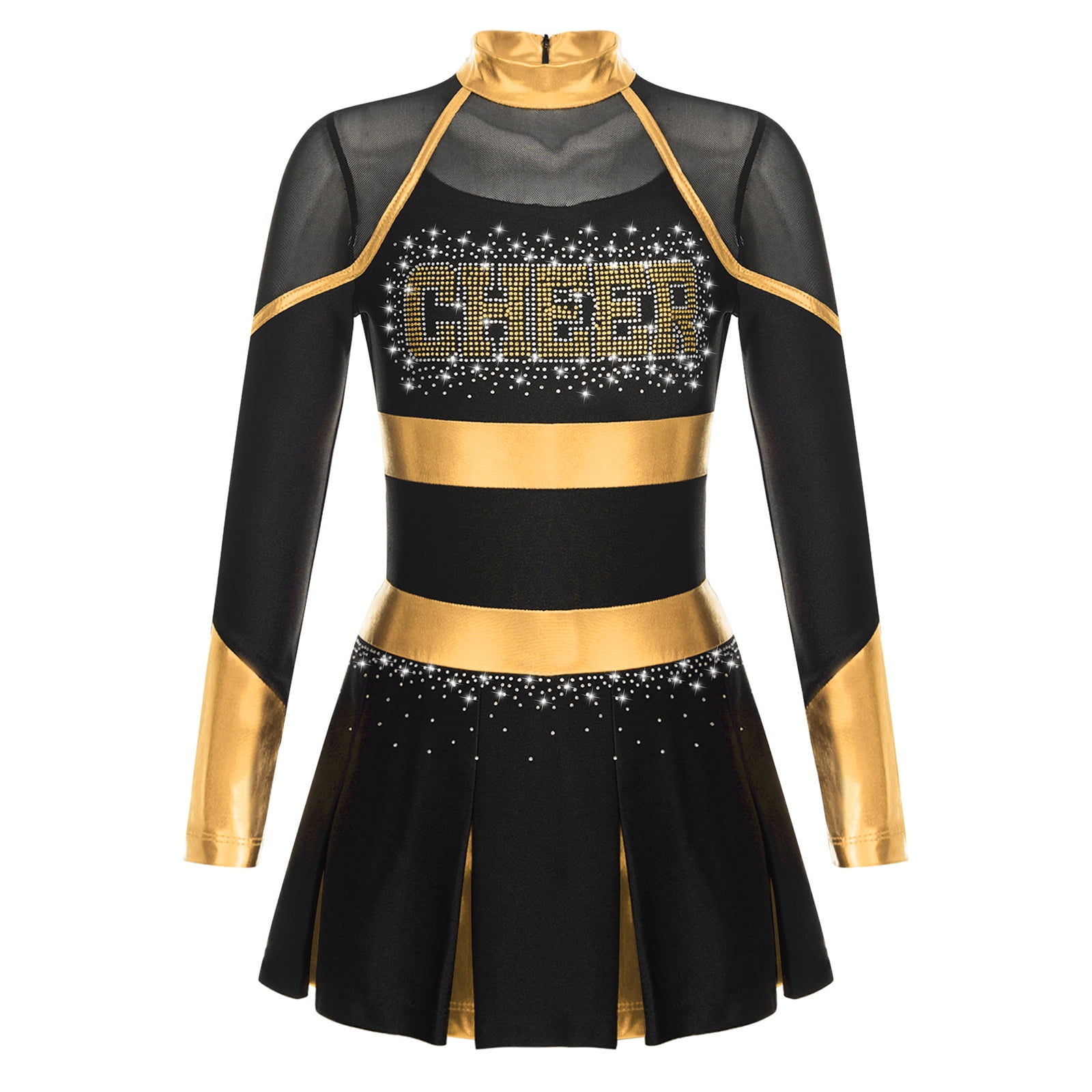 iiniim Cheer Leader Girls Cheerleading Uniform Complete Dress Black&Gold 14
