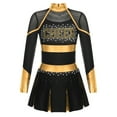 thumbnail image 5 of renvena Kids Girls Cheerleading Sequins Long Sleeve Cheer Leader Dress School Uniform Stage Performance Black&Gold 12, 5 of 7