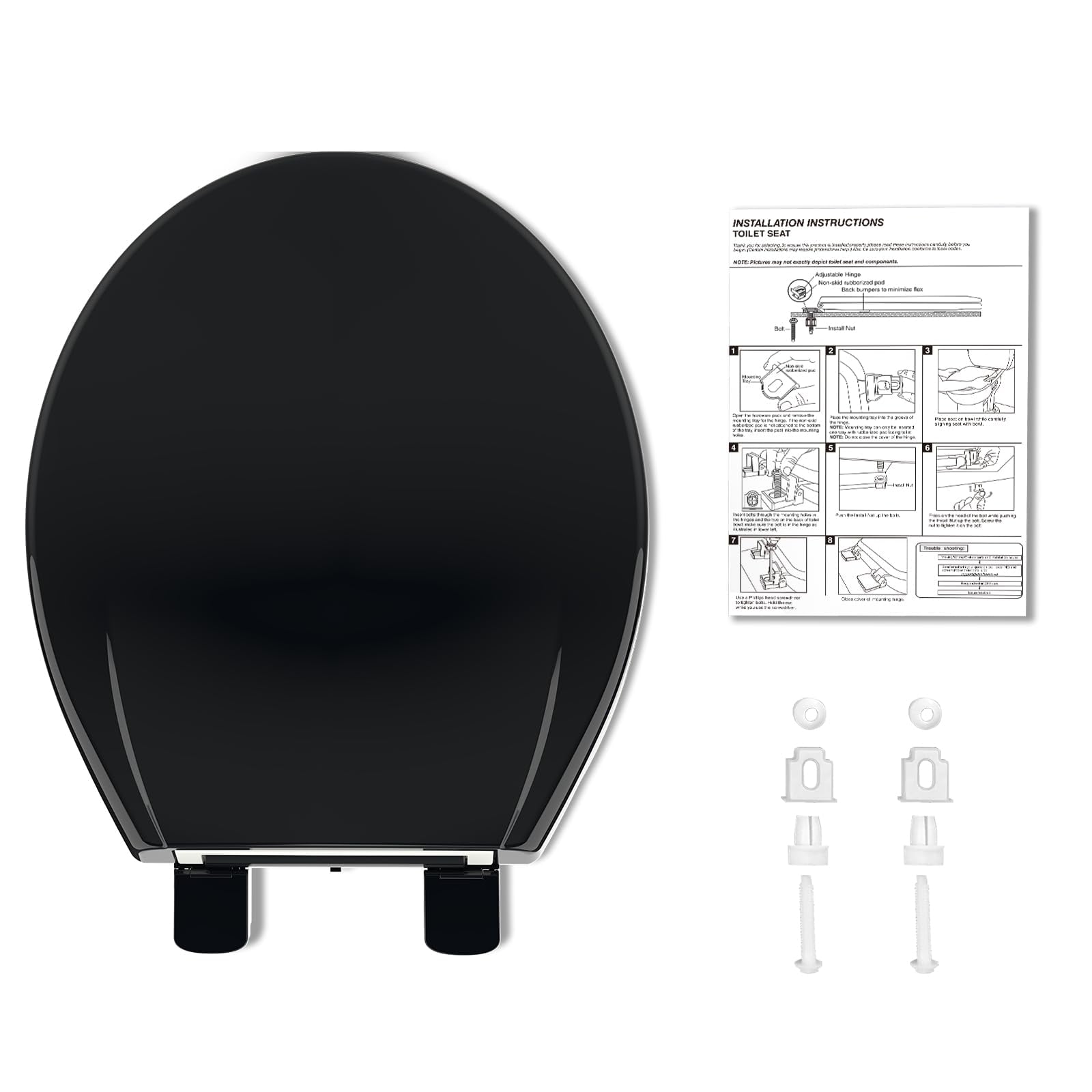 Round Toilet Seat, 16.5” Slow/Soft Close Round Toilet Seat for Round Toilets, No-Slams Quiet-Close Lid, Easy-to-Install, Durable Never-Loosen Design