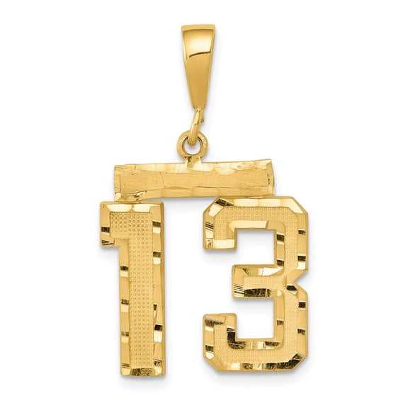 Real 14kt Yellow Gold Medium Diamond-cut Number 13 Charm Pendant; for Adults and Teens; for Women and Men