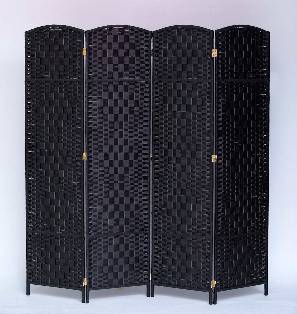 Legacy Decor 4 Panel Diamond Weave Fiber Room Divider Black Color
