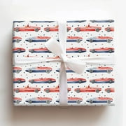 Vintage Red and Blue Race Cars and Stars Gift Wrapping Paper