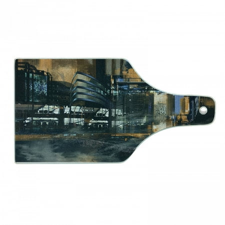 

Futuristic Cutting Board Digital Paint Science Fiction Cityscape Architecture Cyberpunk Technology Tempered Glass Cutting and Serving Board Wine Bottle Shape Black Orange Blue by Ambesonne
